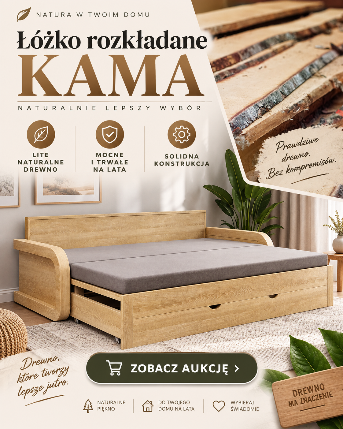 Łóżko rozkładane dwuosobowe KAMA